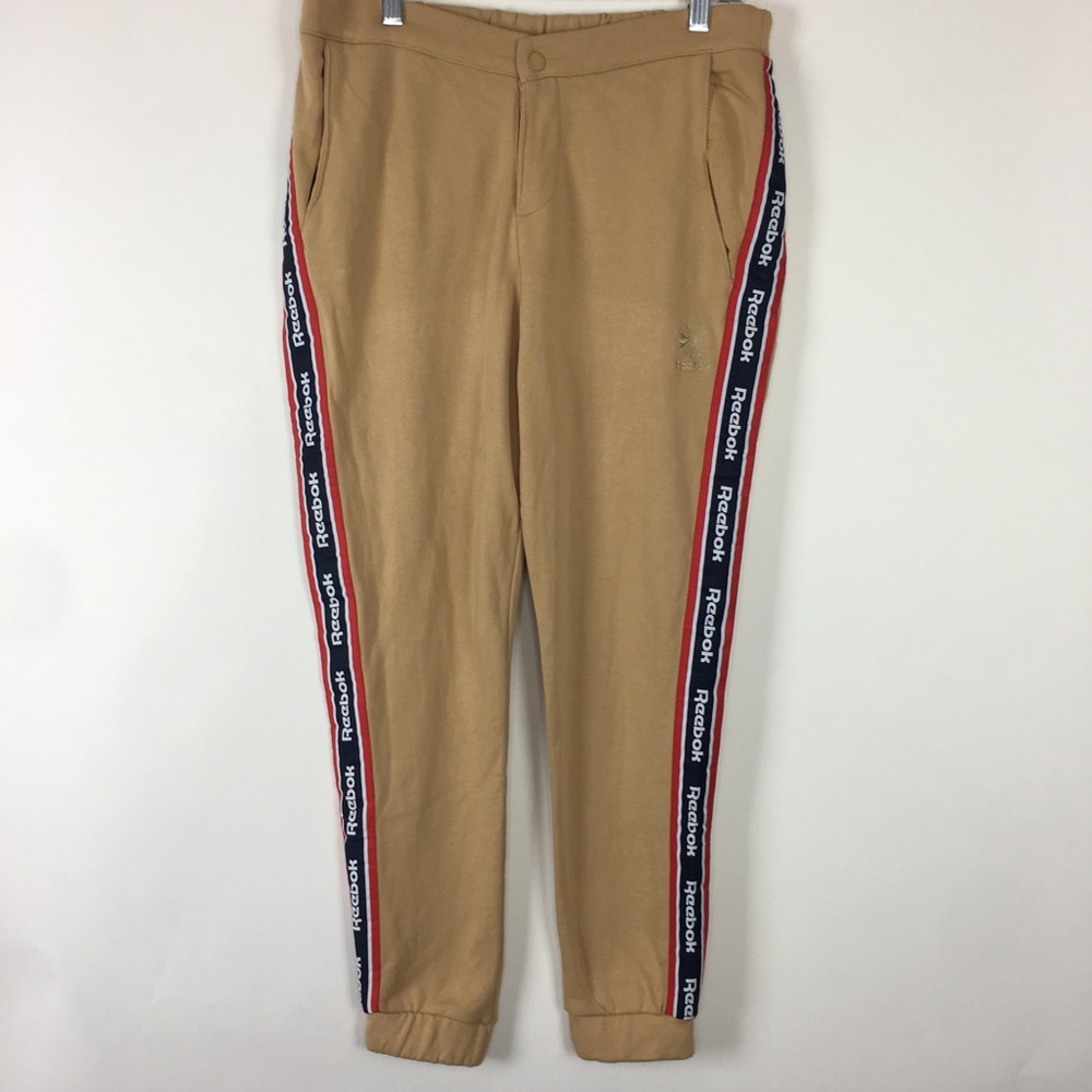 Reebok Classic Tan Jogger Sweat Pants Spell Out